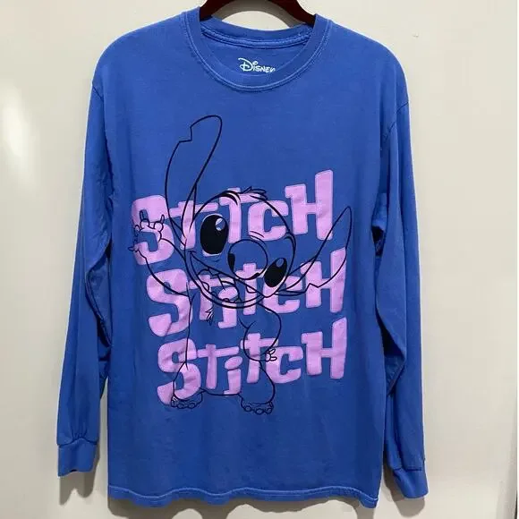 DISNEY Stitch Long Sleeve Tee SIZE MEDIUM Blue Graphic T-Shirt Lilo & Stitch - Picture 9 of 9